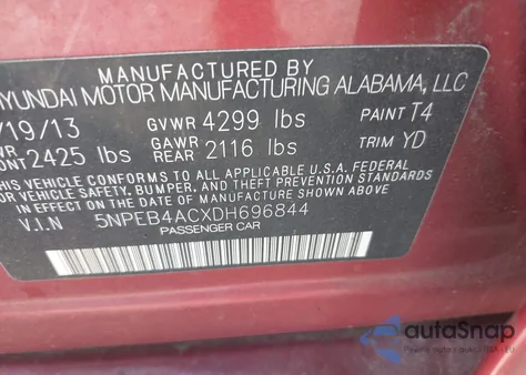 2013 Hyundai Sonata Gls из США, поврежденный, VIN 5NPEB4ACXDH696844